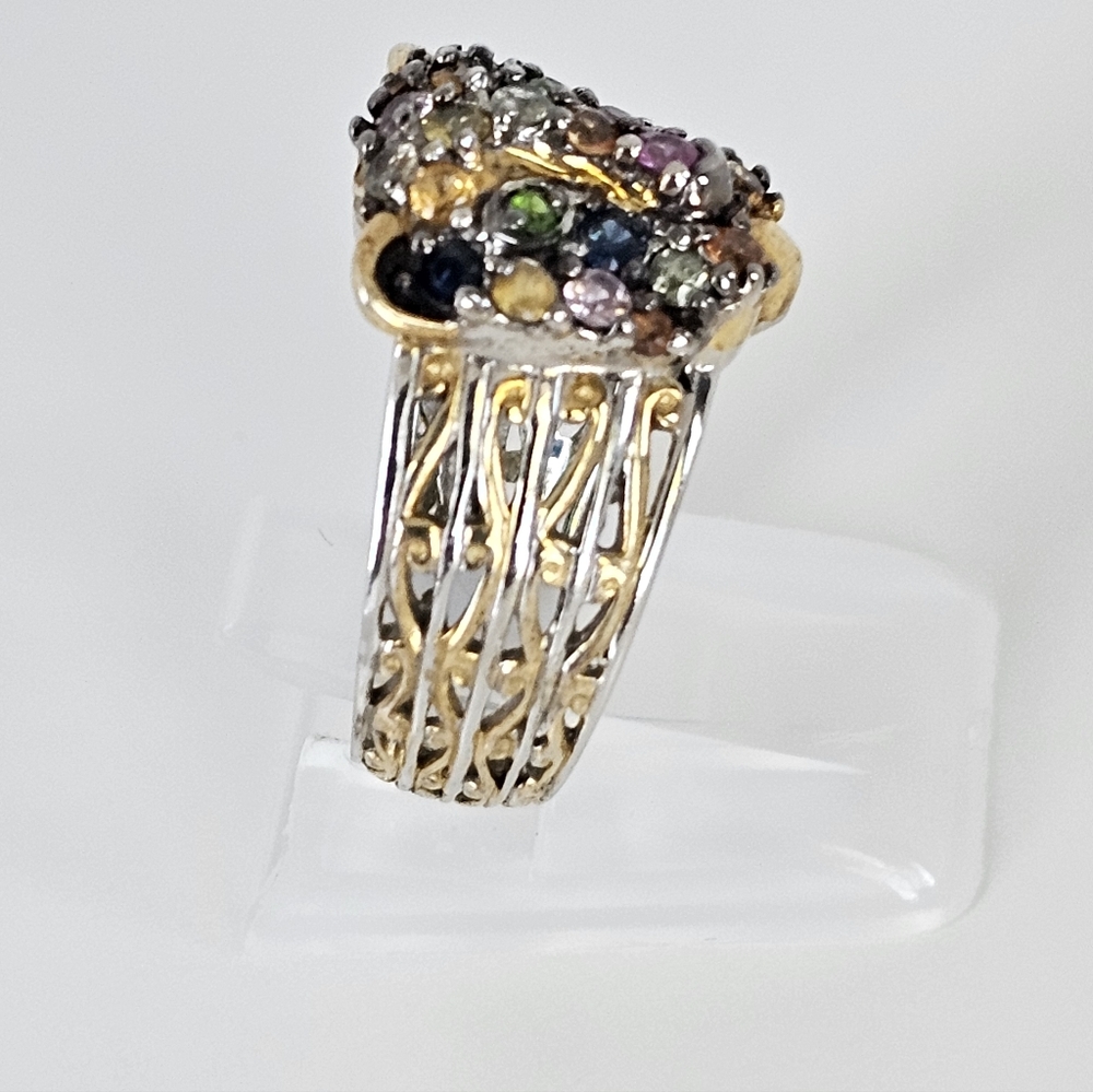 Natural Multiple Sapphire Panther Ring 18k Palladium Sterling Silver Sz 7! - Picture 2 of 7